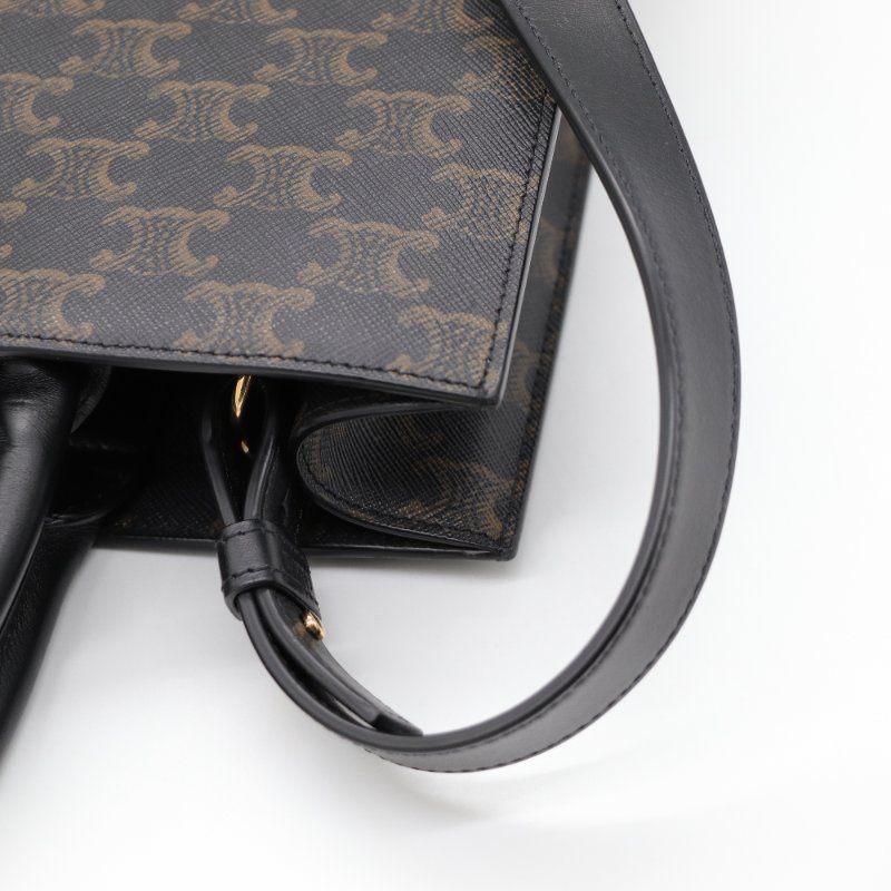 Celine 思琳 琴譜 托特Tote 凱旋門 老花 中號 黑色手柄 手提 單肩包 可當電腦包 肩背包-10