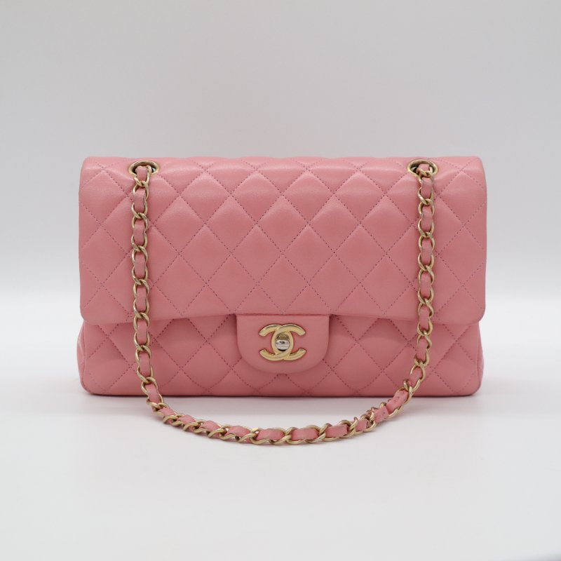 錯過拍大腿（全網最低♥️福利價來襲）Chanel 香奈兒 Classic Flap CF25 中型 櫻花粉 牛皮 淡金釦 口蓋包 單肩包-1