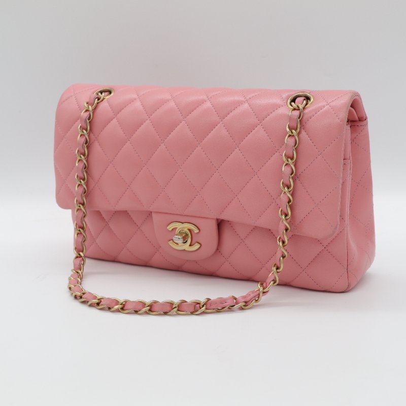 錯過拍大腿（全網最低♥️福利價來襲）Chanel 香奈兒 Classic Flap CF25 中型 櫻花粉 牛皮 淡金釦 口蓋包 單肩包-2