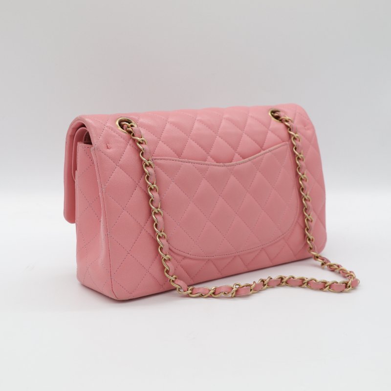 錯過拍大腿（全網最低♥️福利價來襲）Chanel 香奈兒 Classic Flap CF25 中型 櫻花粉 牛皮 淡金釦 口蓋包 單肩包-3