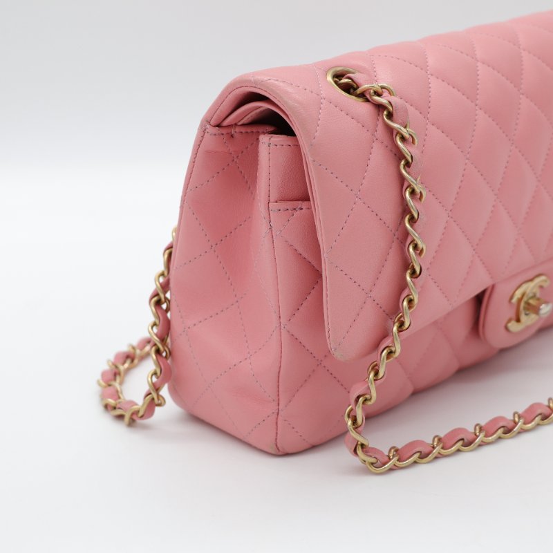錯過拍大腿（全網最低♥️福利價來襲）Chanel 香奈兒 Classic Flap CF25 中型 櫻花粉 牛皮 淡金釦 口蓋包 單肩包-6