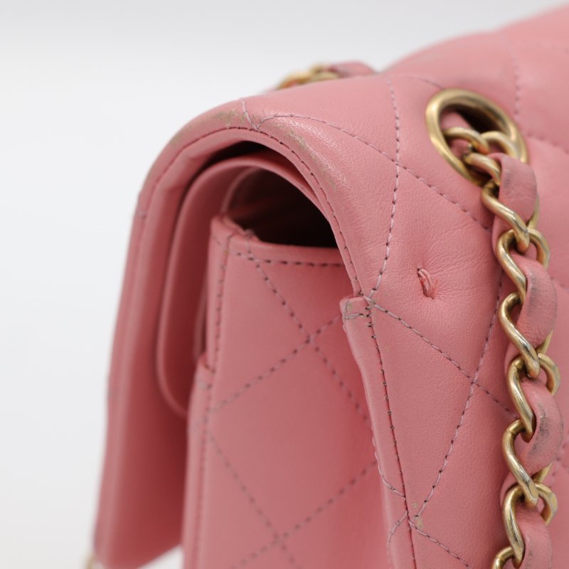 錯過拍大腿（全網最低♥️福利價來襲）Chanel 香奈兒 Classic Flap CF25 中型 櫻花粉 牛皮 淡金釦 口蓋包 單肩包-7
