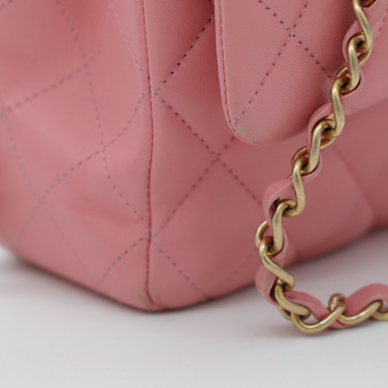 錯過拍大腿（全網最低♥️福利價來襲）Chanel 香奈兒 Classic Flap CF25 中型 櫻花粉 牛皮 淡金釦 口蓋包 單肩包-8