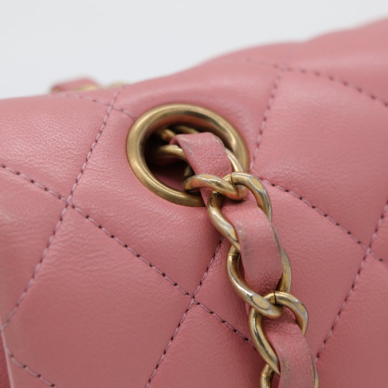 錯過拍大腿（全網最低♥️福利價來襲）Chanel 香奈兒 Classic Flap CF25 中型 櫻花粉 牛皮 淡金釦 口蓋包 單肩包-9