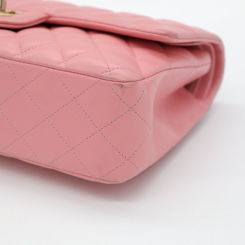 錯過拍大腿（全網最低♥️福利價來襲）Chanel 香奈兒 Classic Flap CF25 中型 櫻花粉 牛皮 淡金釦 口蓋包 單肩包-11