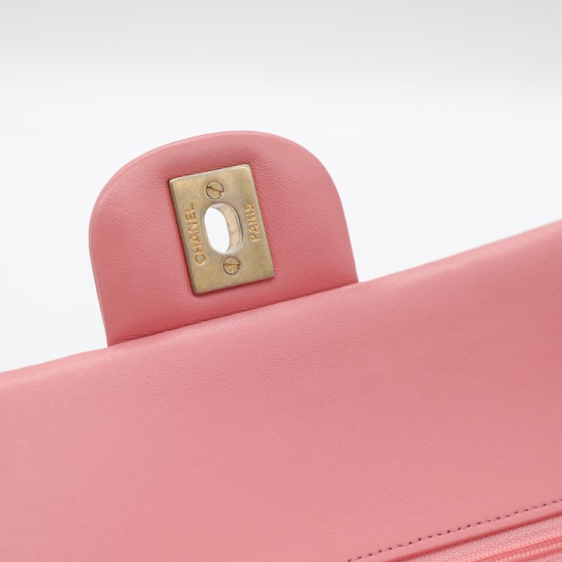 錯過拍大腿（全網最低♥️福利價來襲）Chanel 香奈兒 Classic Flap CF25 中型 櫻花粉 牛皮 淡金釦 口蓋包 單肩包-13
