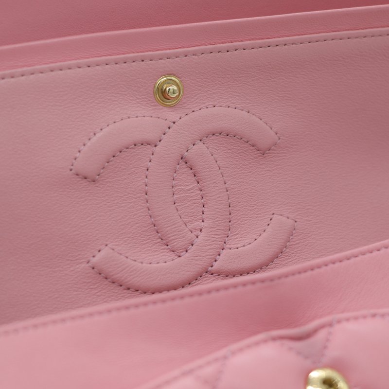 錯過拍大腿（全網最低♥️福利價來襲）Chanel 香奈兒 Classic Flap CF25 中型 櫻花粉 牛皮 淡金釦 口蓋包 單肩包-15