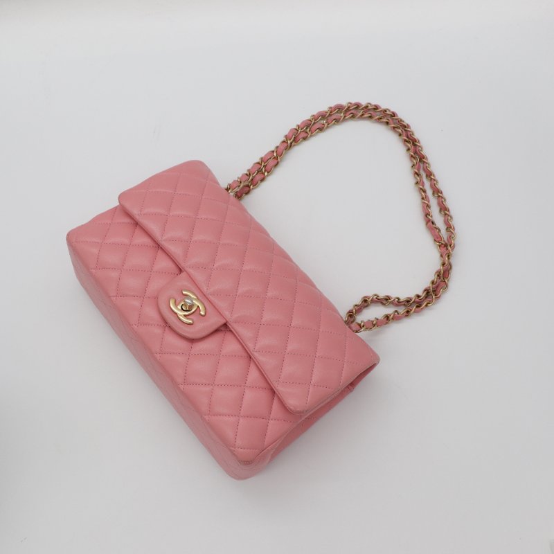 錯過拍大腿（全網最低♥️福利價來襲）Chanel 香奈兒 Classic Flap CF25 中型 櫻花粉 牛皮 淡金釦 口蓋包 單肩包-18