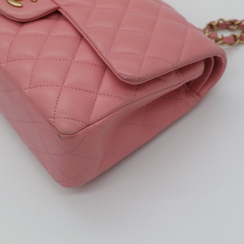 錯過拍大腿（全網最低♥️福利價來襲）Chanel 香奈兒 Classic Flap CF25 中型 櫻花粉 牛皮 淡金釦 口蓋包 單肩包-19