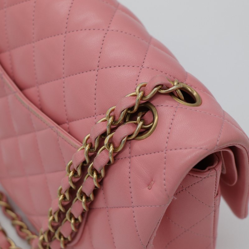錯過拍大腿（全網最低♥️福利價來襲）Chanel 香奈兒 Classic Flap CF25 中型 櫻花粉 牛皮 淡金釦 口蓋包 單肩包-21