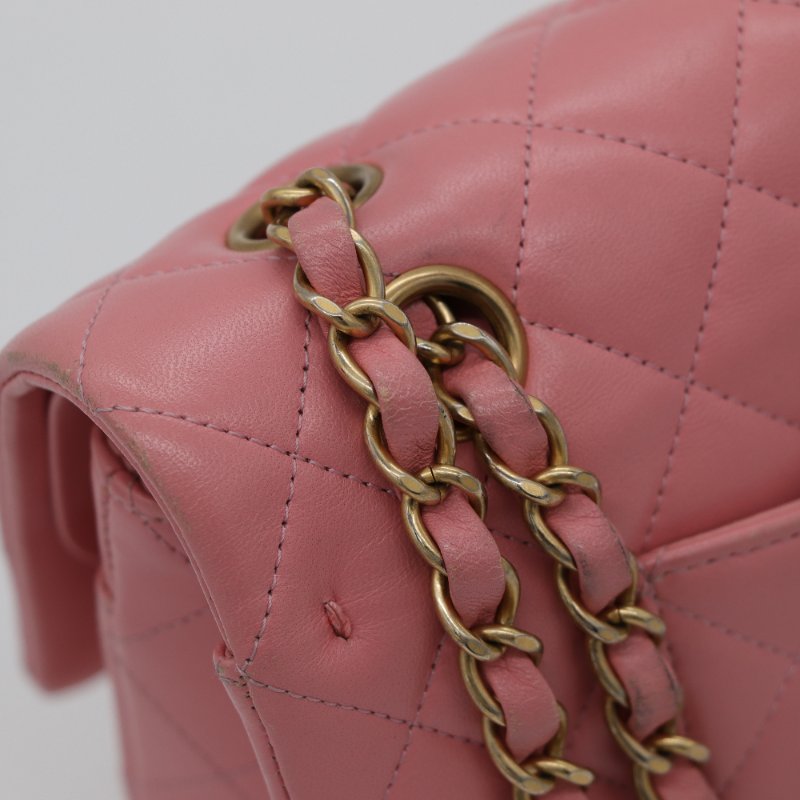 錯過拍大腿（全網最低♥️福利價來襲）Chanel 香奈兒 Classic Flap CF25 中型 櫻花粉 牛皮 淡金釦 口蓋包 單肩包-22