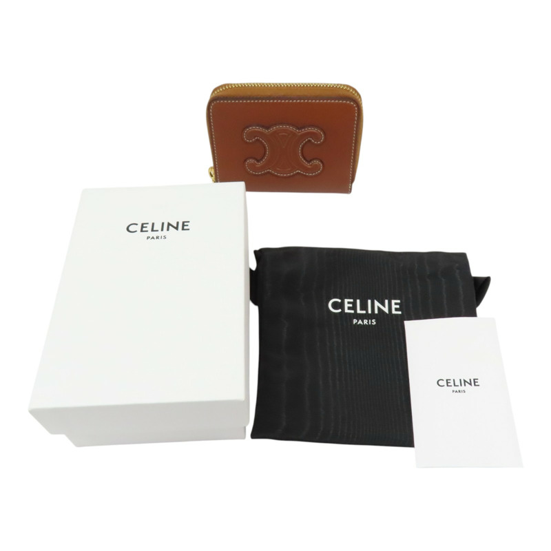 棕色 牛皮 卡片 拉鍊零錢包【CELINE 賽琳】-9
