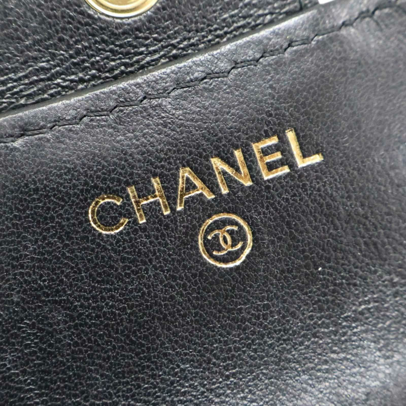 黑色 菱格紋 羊皮 扣式 三折 短夾 無卡【CHANEL 香奈兒】 AP0231-5