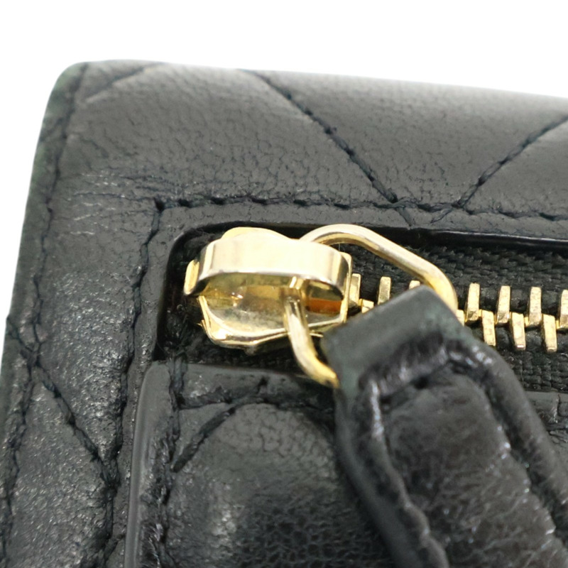 黑色 菱格紋 羊皮 扣式 三折 短夾 無卡【CHANEL 香奈兒】 AP0231-8