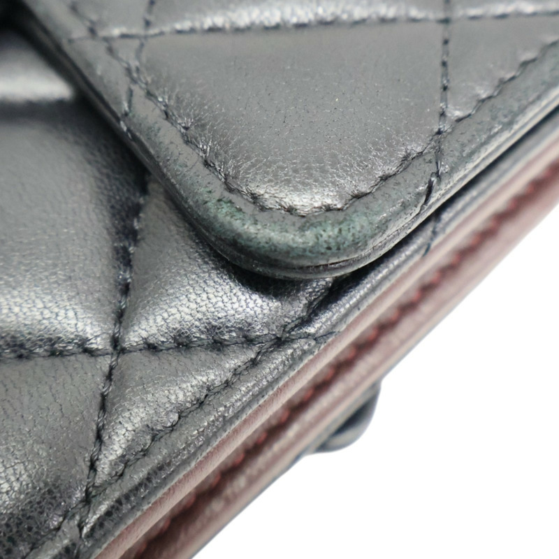 黑色 菱格紋 羊皮 扣式 三折 短夾 無卡【CHANEL 香奈兒】 AP0231-13