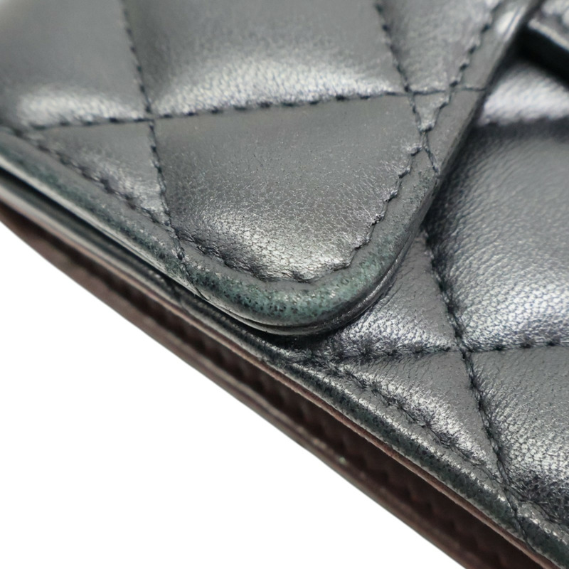 黑色 菱格紋 羊皮 扣式 三折 短夾 無卡【CHANEL 香奈兒】 AP0231-14