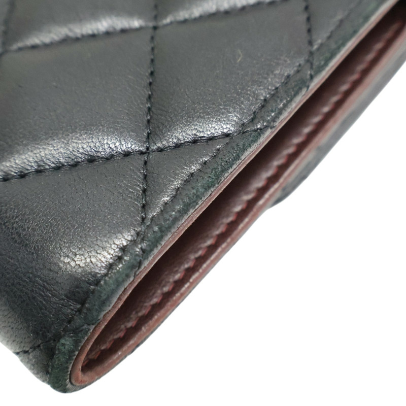 黑色 菱格紋 羊皮 扣式 三折 短夾 無卡【CHANEL 香奈兒】 AP0231-15