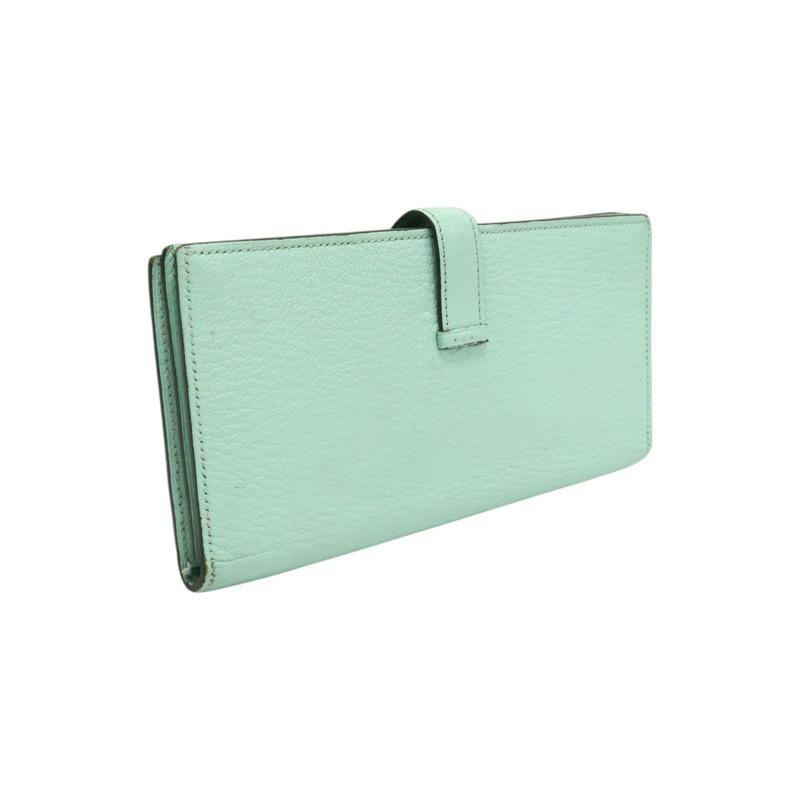 馬卡龍藍綠色 Chevre山羊皮 Bearn 兩折 長夾 A刻 銀釦【HERMES 愛馬仕】-1
