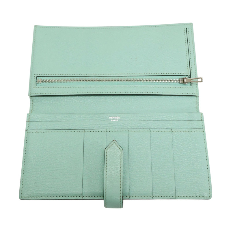 馬卡龍藍綠色 Chevre山羊皮 Bearn 兩折 長夾 A刻 銀釦【HERMES 愛馬仕】-2