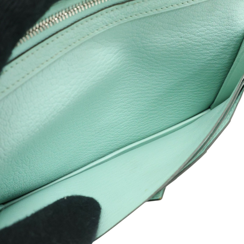 馬卡龍藍綠色 Chevre山羊皮 Bearn 兩折 長夾 A刻 銀釦【HERMES 愛馬仕】-3