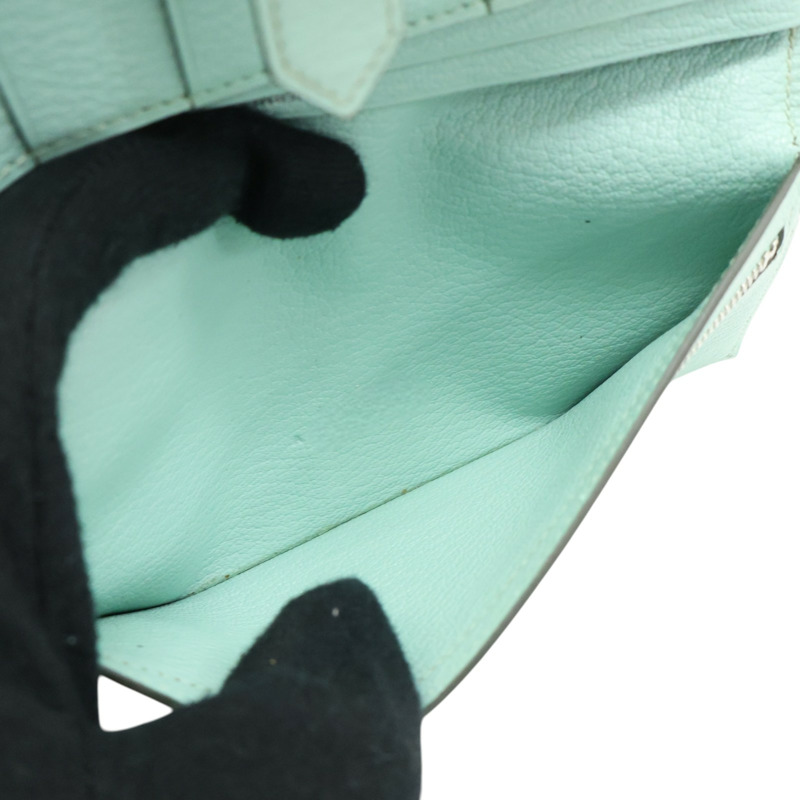 馬卡龍藍綠色 Chevre山羊皮 Bearn 兩折 長夾 A刻 銀釦【HERMES 愛馬仕】-4