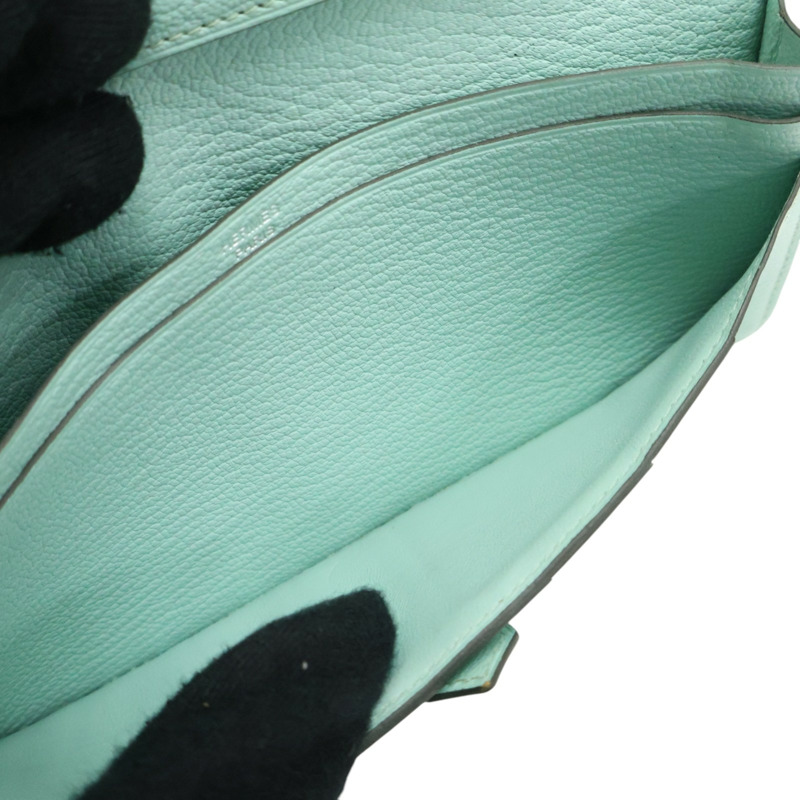 馬卡龍藍綠色 Chevre山羊皮 Bearn 兩折 長夾 A刻 銀釦【HERMES 愛馬仕】-5