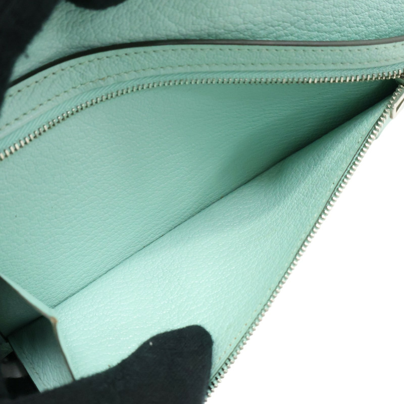 馬卡龍藍綠色 Chevre山羊皮 Bearn 兩折 長夾 A刻 銀釦【HERMES 愛馬仕】-6