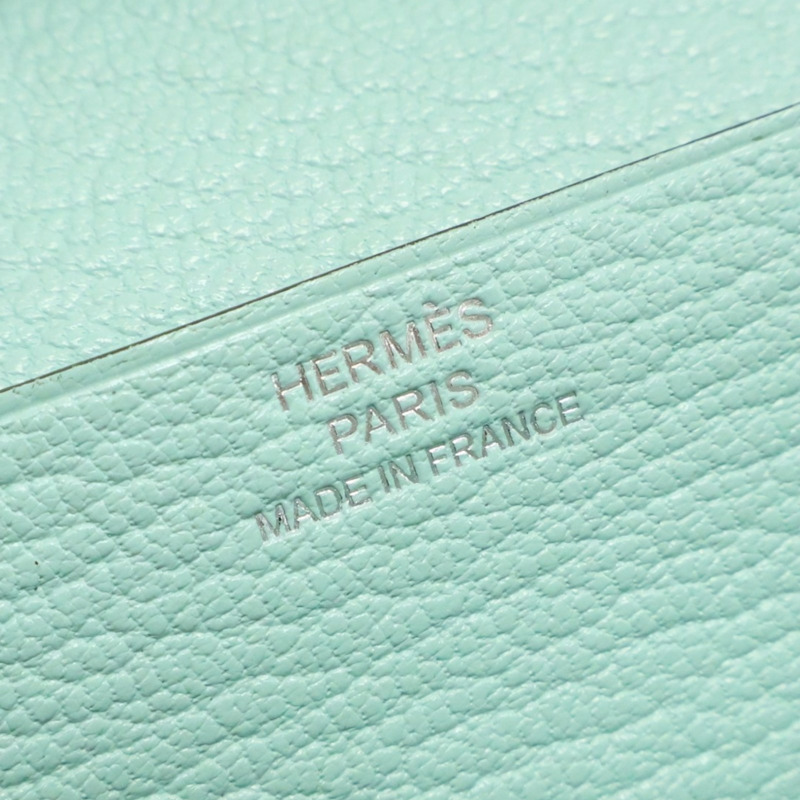 馬卡龍藍綠色 Chevre山羊皮 Bearn 兩折 長夾 A刻 銀釦【HERMES 愛馬仕】-7