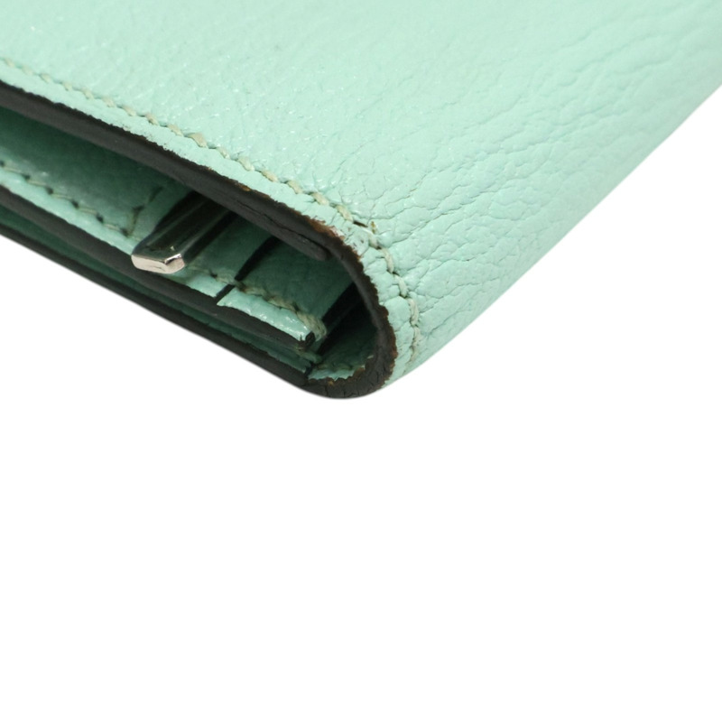 馬卡龍藍綠色 Chevre山羊皮 Bearn 兩折 長夾 A刻 銀釦【HERMES 愛馬仕】-11