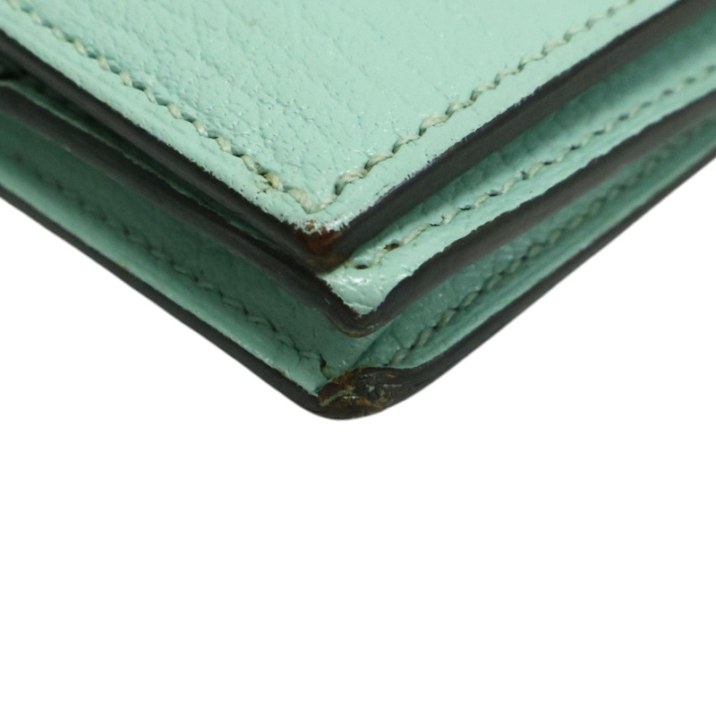 馬卡龍藍綠色 Chevre山羊皮 Bearn 兩折 長夾 A刻 銀釦【HERMES 愛馬仕】-12