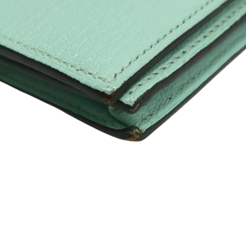 馬卡龍藍綠色 Chevre山羊皮 Bearn 兩折 長夾 A刻 銀釦【HERMES 愛馬仕】-13