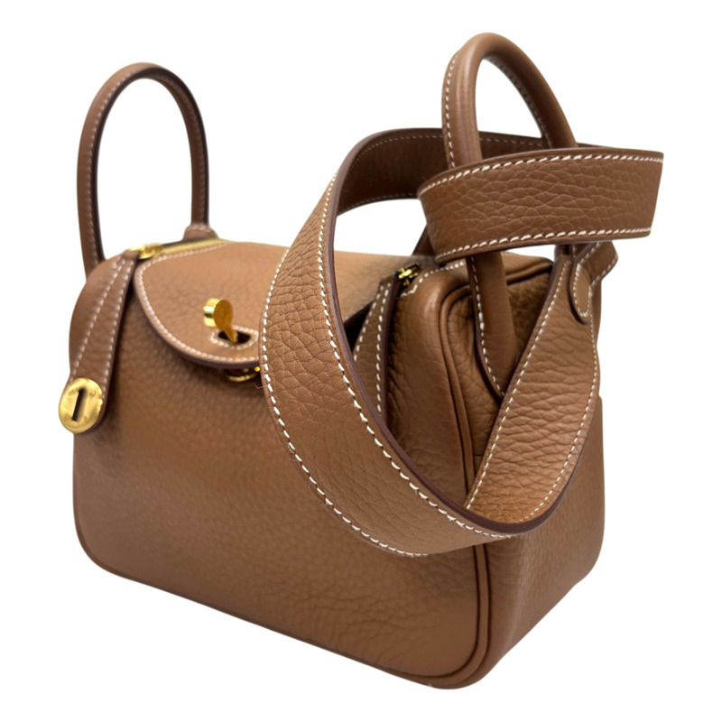 金棕色 Clemence牛皮 Mini Lindy 肩背包 K刻 金釦【HERMES 愛馬仕】 H079086CC-1