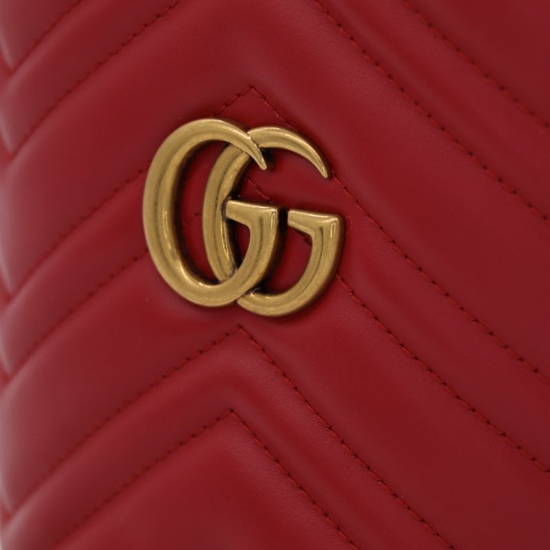 Gucci 古馳 Marmont Bucket 紅色 牛皮 金釦 水桶包 斜挎包 鏈條包-4