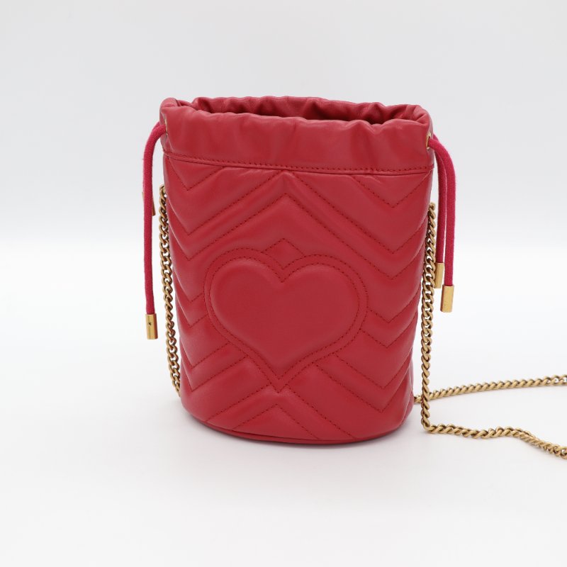 Gucci 古馳 Marmont Bucket 紅色 牛皮 金釦 水桶包 斜挎包 鏈條包-6