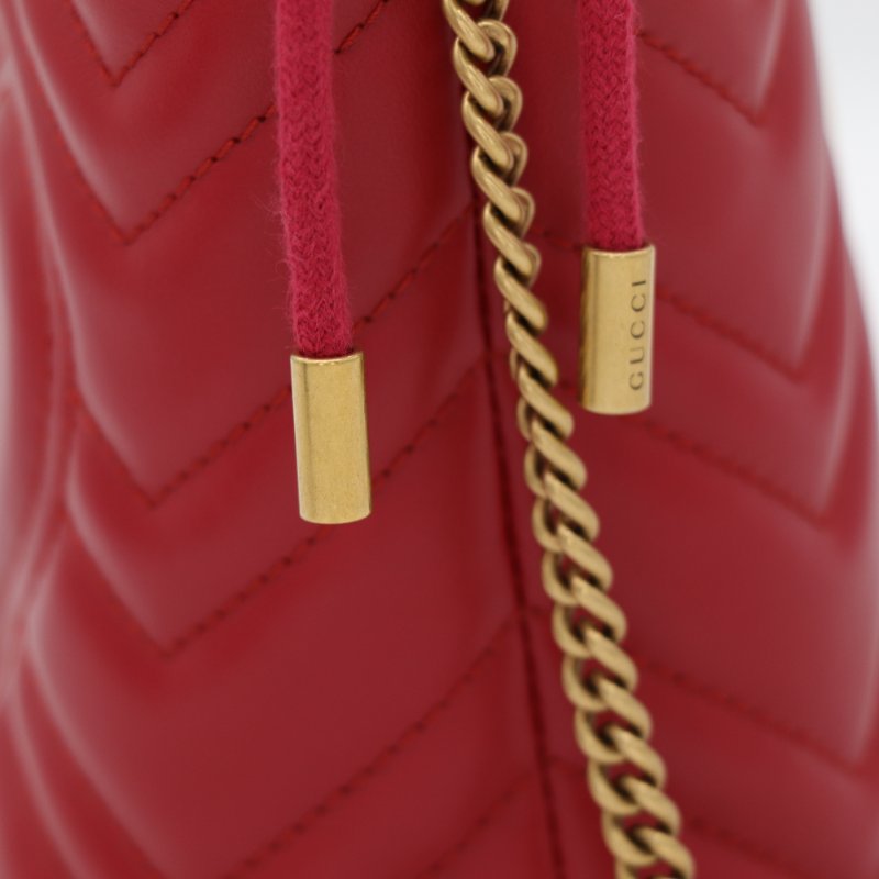 Gucci 古馳 Marmont Bucket 紅色 牛皮 金釦 水桶包 斜挎包 鏈條包-8