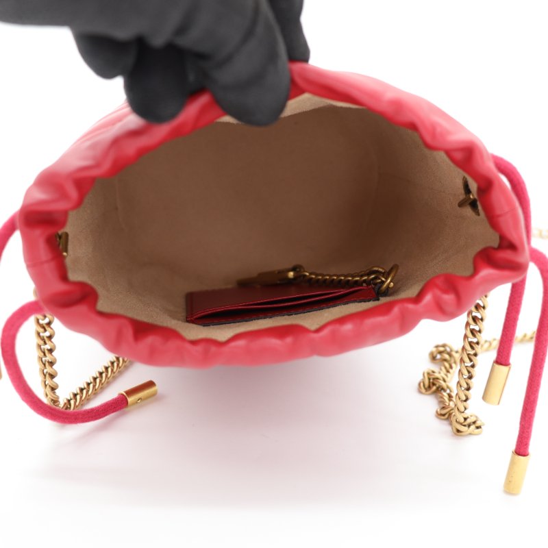 Gucci 古馳 Marmont Bucket 紅色 牛皮 金釦 水桶包 斜挎包 鏈條包-9