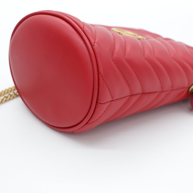 Gucci 古馳 Marmont Bucket 紅色 牛皮 金釦 水桶包 斜挎包 鏈條包-12