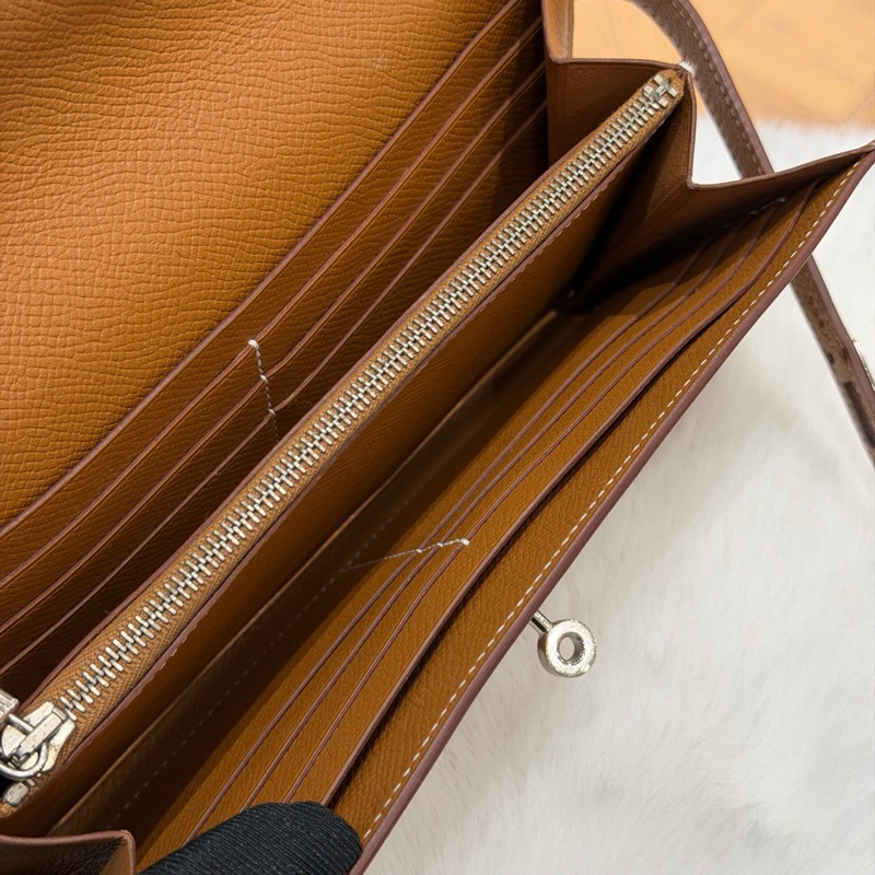 愛馬仕Hermes 金棕銀扣kelly長款錢包 epsom皮 X刻 🈚附件-9