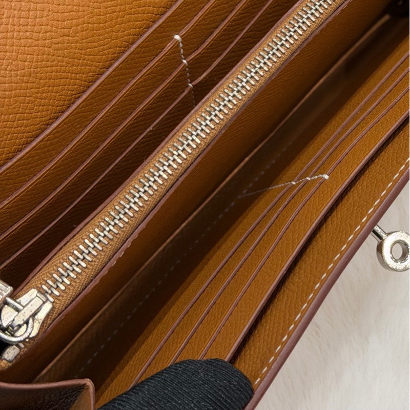 愛馬仕Hermes 金棕銀扣kelly長款錢包 epsom皮 X刻 🈚附件-10