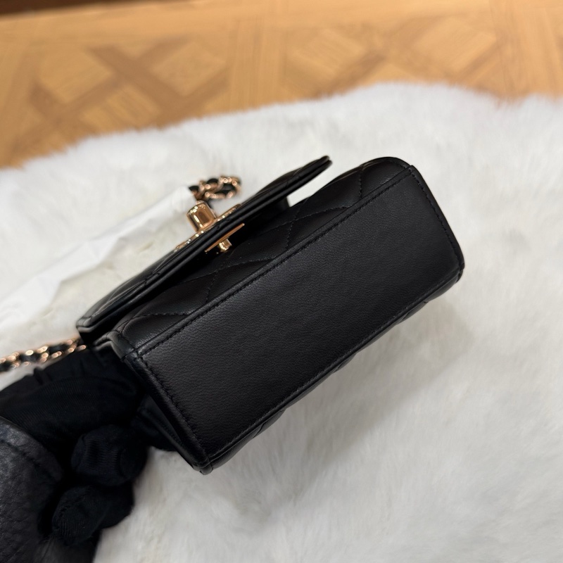 99新Chanel香奈兒 22C黑色菱格紋羊皮玫瑰金扣trendycc超迷你小斜挎包 32開-3