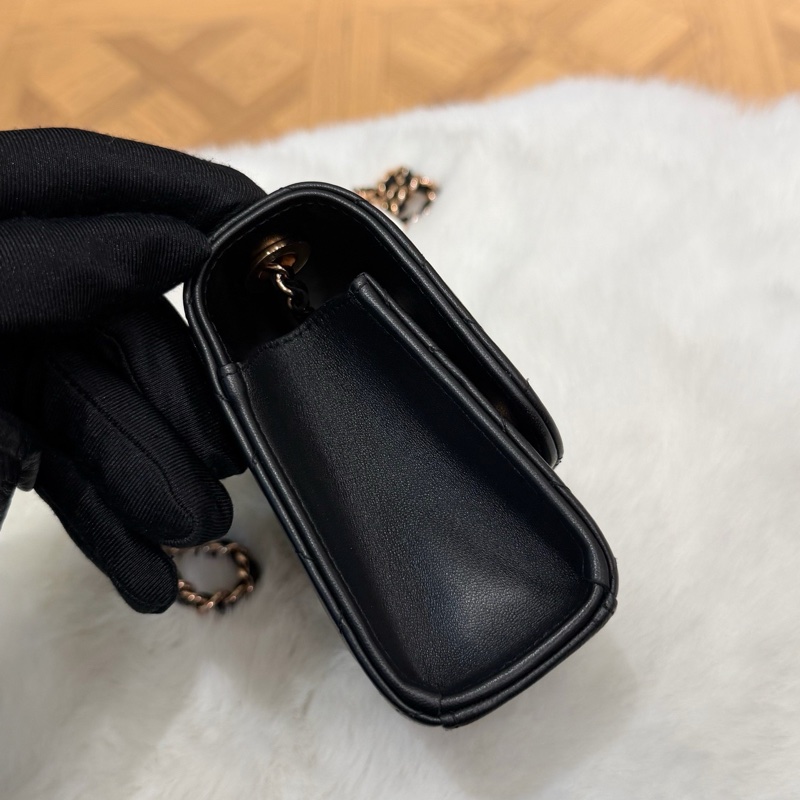 99新Chanel香奈兒 22C黑色菱格紋羊皮玫瑰金扣trendycc超迷你小斜挎包 32開-5