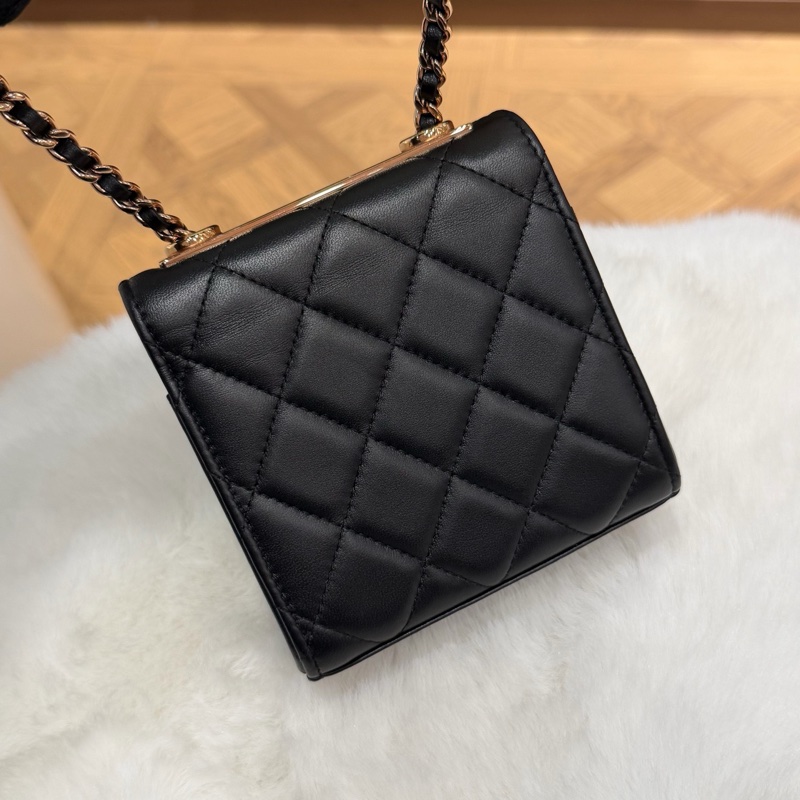 99新Chanel香奈兒 22C黑色菱格紋羊皮玫瑰金扣trendycc超迷你小斜挎包 32開-6