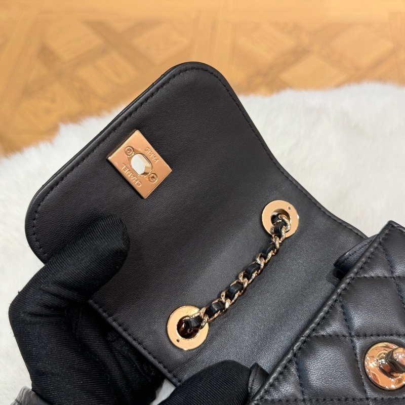 99新Chanel香奈兒 22C黑色菱格紋羊皮玫瑰金扣trendycc超迷你小斜挎包 32開-9