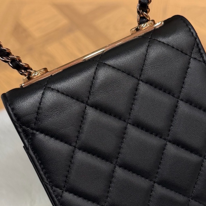 99新Chanel香奈兒 22C黑色菱格紋羊皮玫瑰金扣trendycc超迷你小斜挎包 32開-10