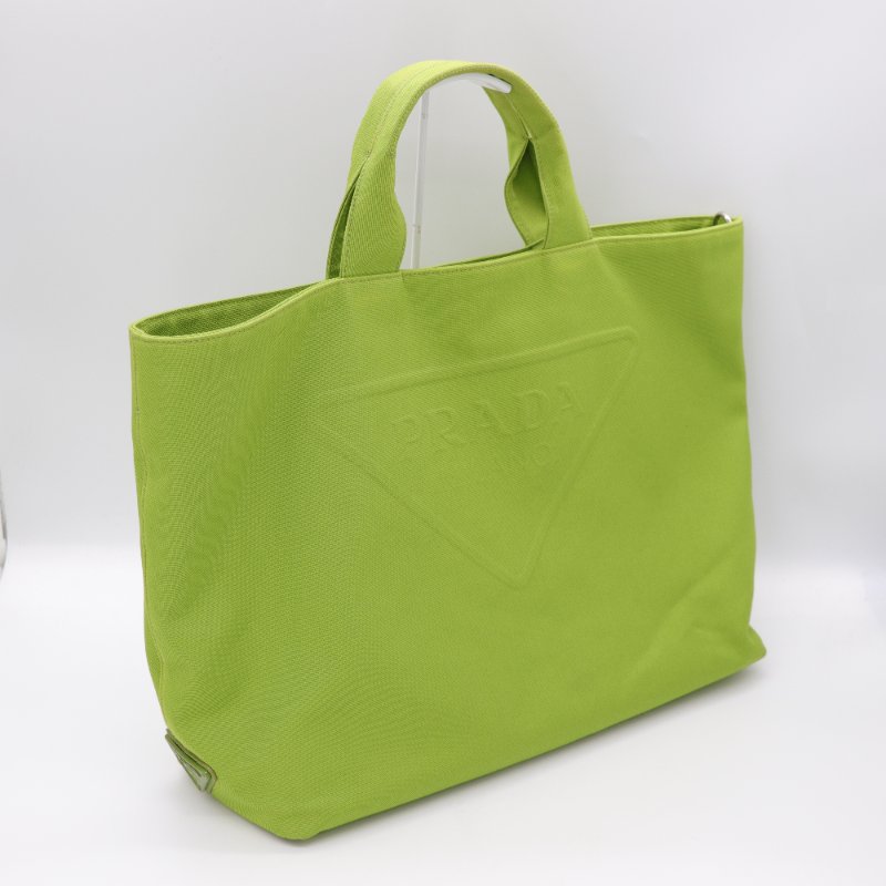 Prada 普拉達 青綠色 帆布 托特包 大容量 單肩包-2