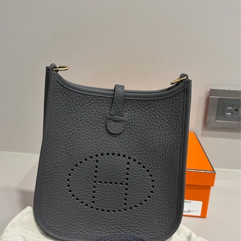 Hermes mini Evelyne 石板灰淡金扣