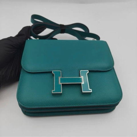 愛馬仕Constance19 康康mini+孔雀藍琺瑯扣+X刻