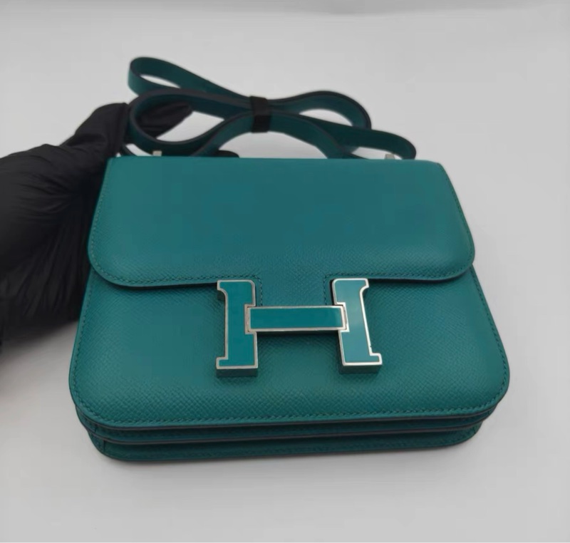 愛馬仕Constance19 康康mini+孔雀藍琺瑯扣+X刻-0