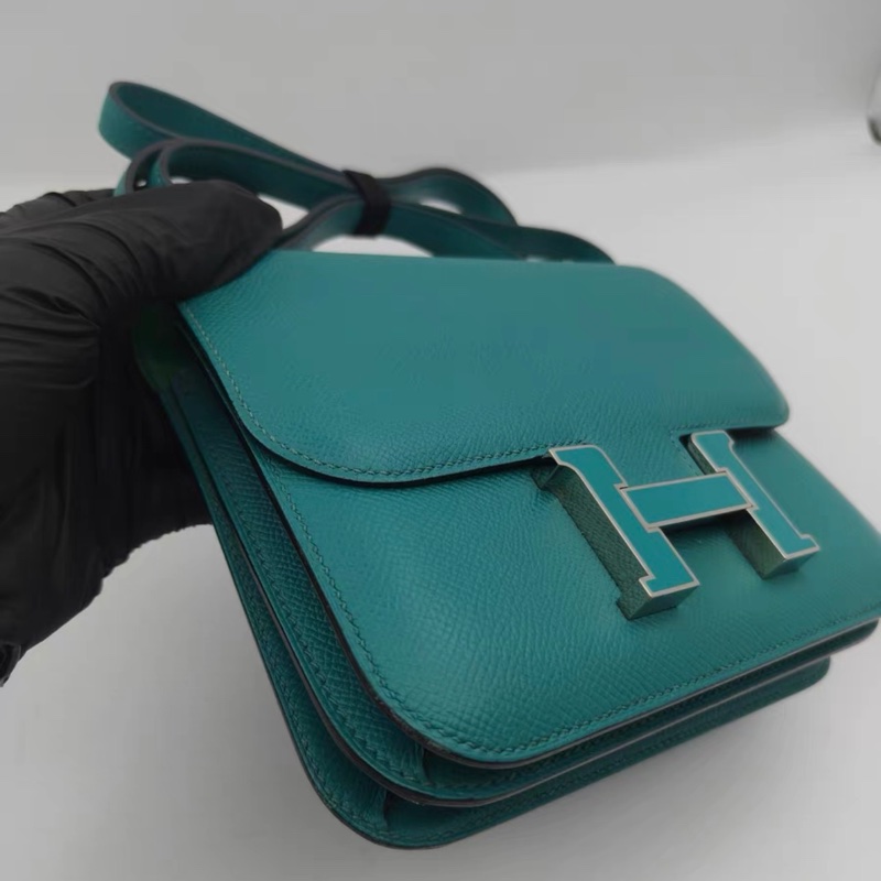 愛馬仕Constance19 康康mini+孔雀藍琺瑯扣+X刻-1