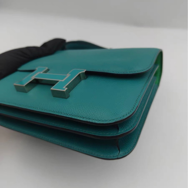 愛馬仕Constance19 康康mini+孔雀藍琺瑯扣+X刻-2